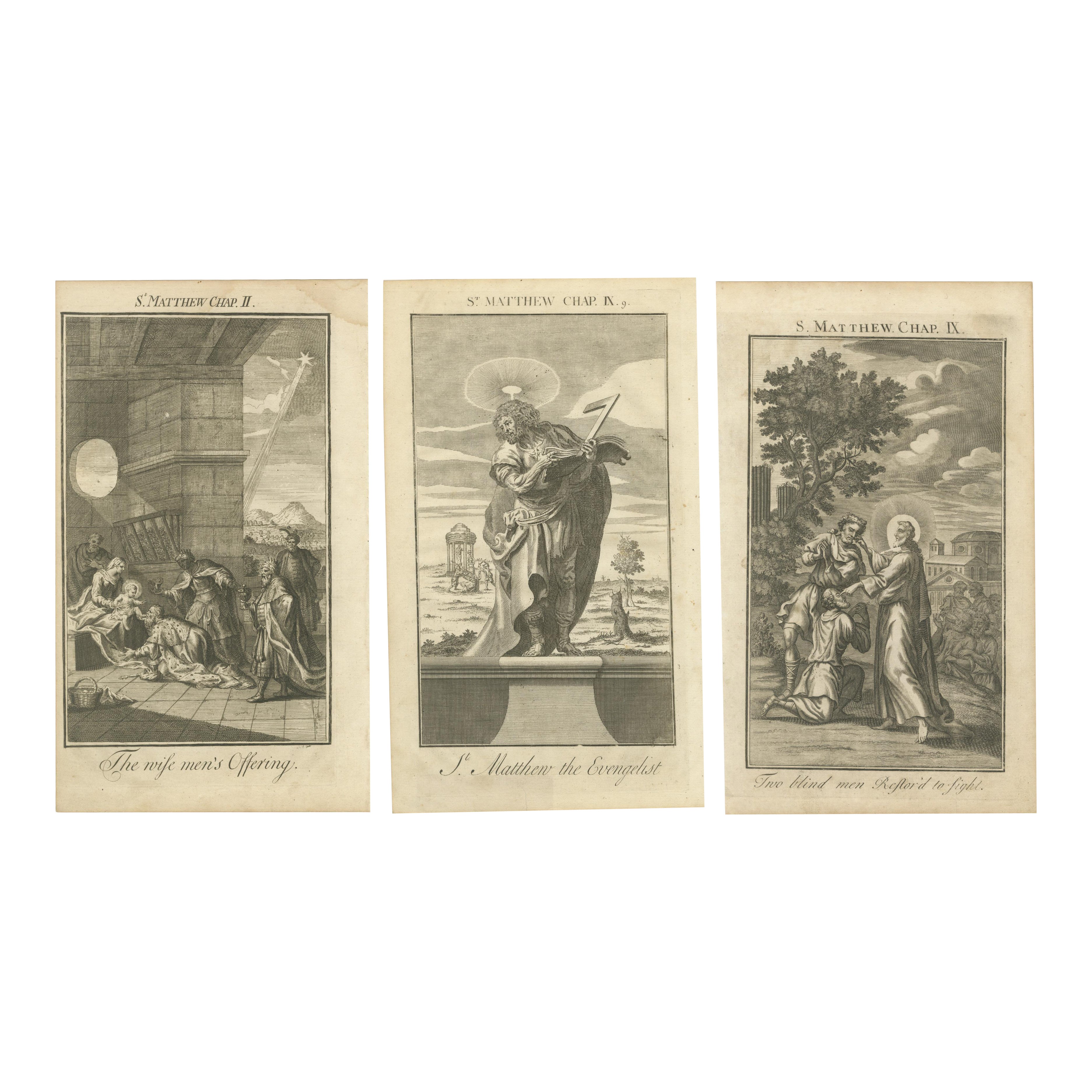 Satz von 3 biblischen Stichen - Anbetung, St. Matthäus und Healing the Blind (1735)