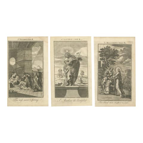Set of 3 Biblical Engravings – Adoration, St. Matthew & Healing the Blind (1735)
