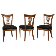 Antique Set of 3 Biedermeier Cherrywood Chairs, Germany, 19th Century