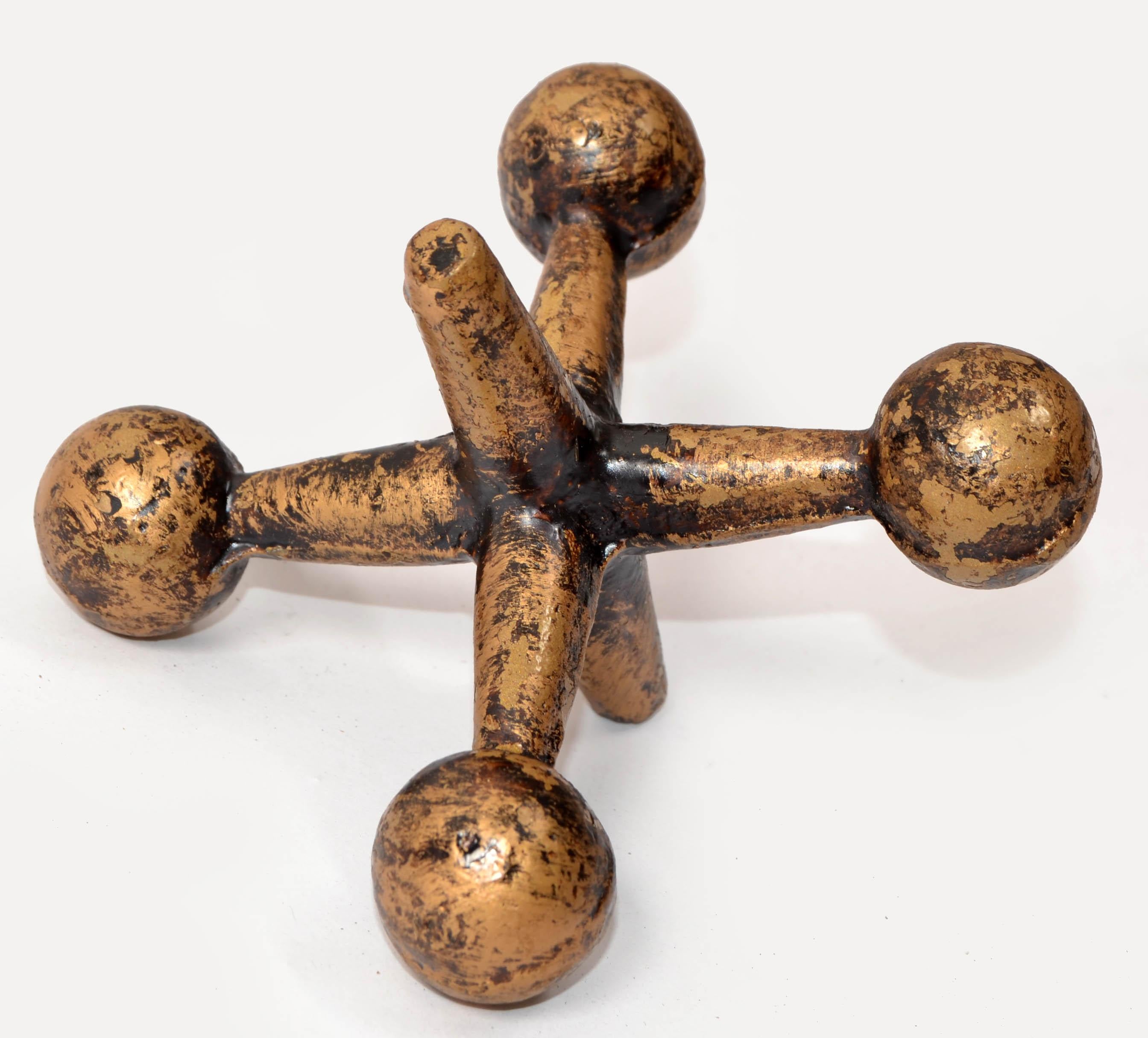Set di 3 sculture di Jacks in ghisa rifinite in bronzo dorato Bill Curry Atomic Age in vendita 4