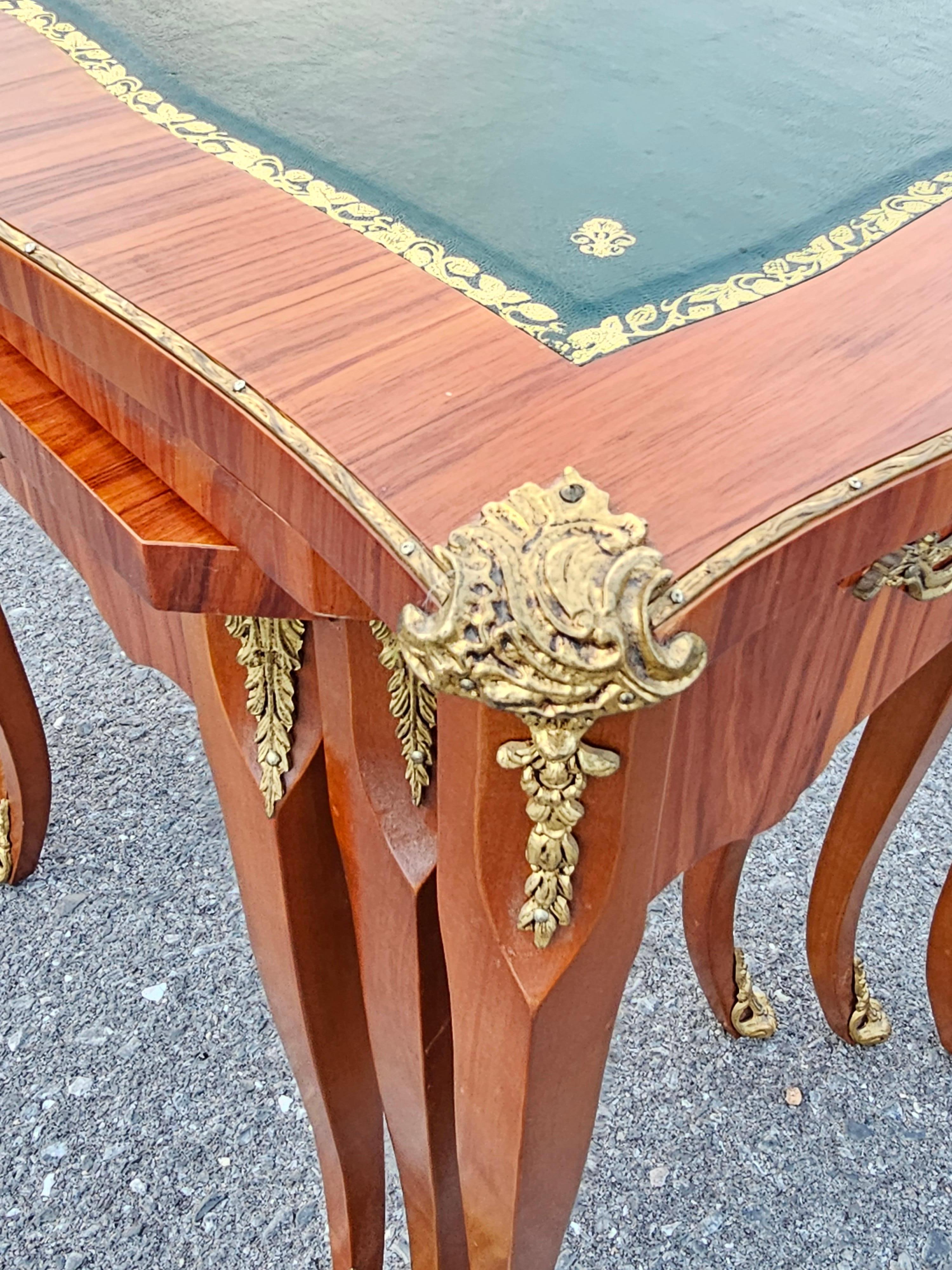 Contemporary Set of 3 Binda Collection Italian Louis XV Ormolu & Leather Inset Nesting Tables For Sale