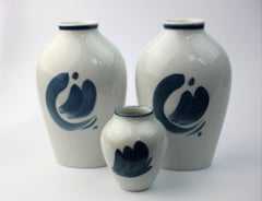 Set of 3 Bing & Grøndahl Vases Abstract Hand Painting and Stoneware-Glaze