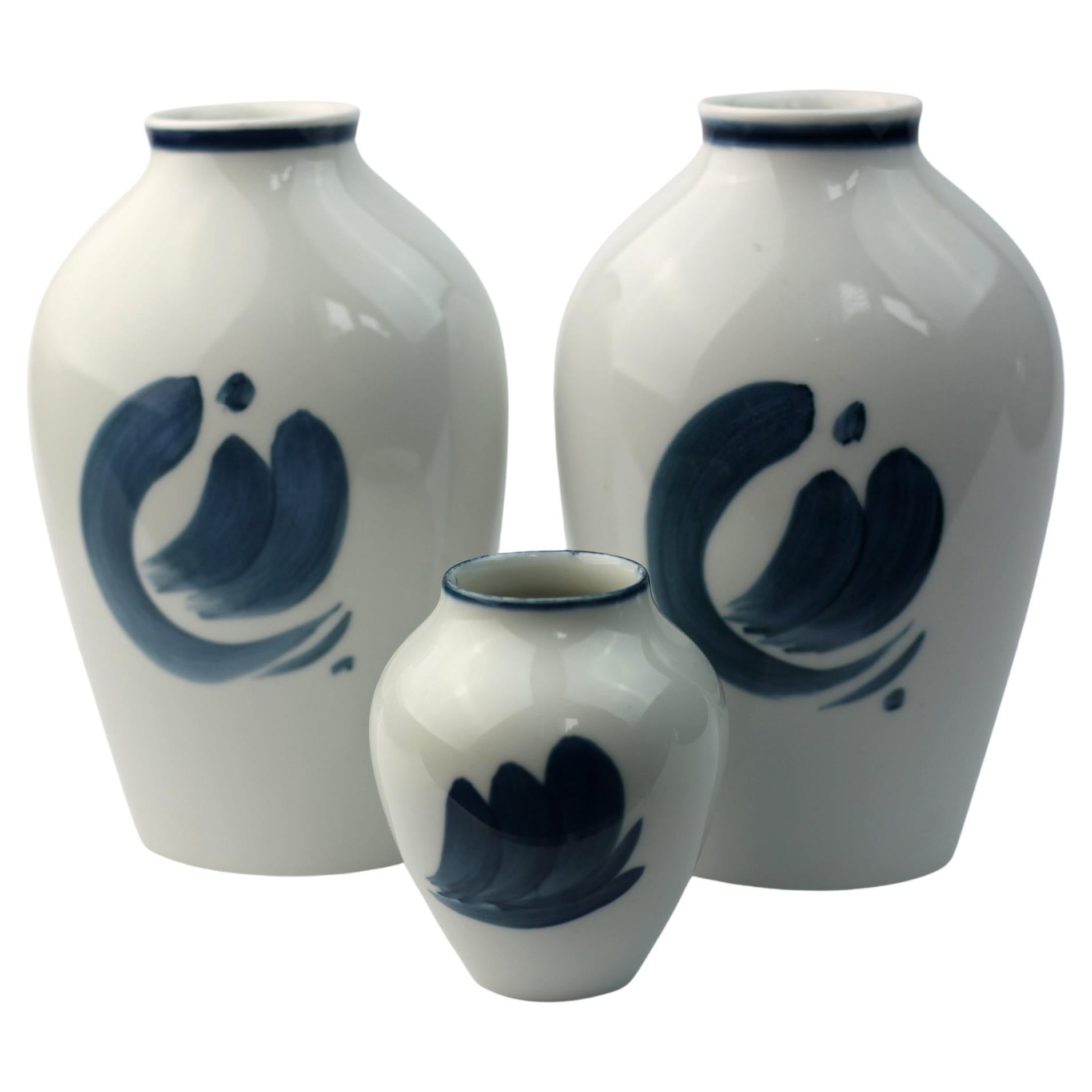 Set of 3 Bing & Grøndahl Vases Abstract Hand Painting and Stoneware-Glaze For Sale