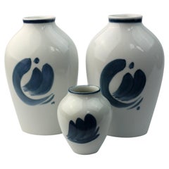 Set of 3 Bing & Grøndahl Vases Abstract Hand Painting and Stoneware-Glaze
