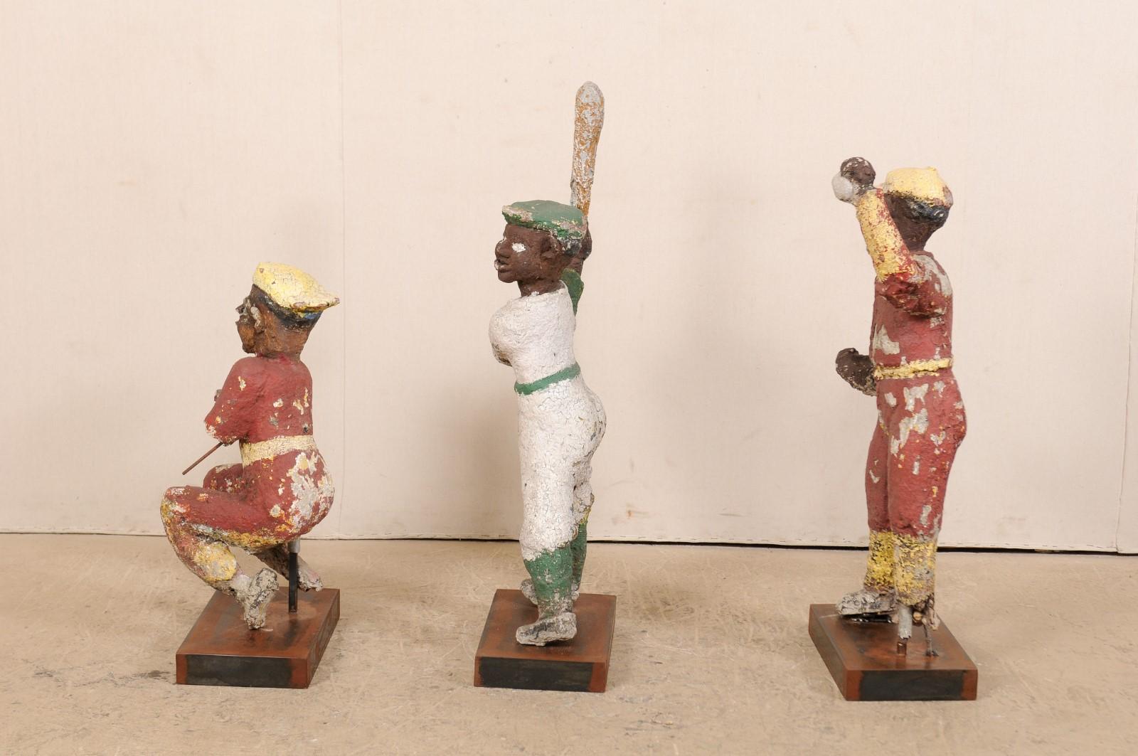 Hand-Crafted A Set of Black Americana Baseball Memorabilia Folk Art Figures, Circa 1930s-40s For Sale