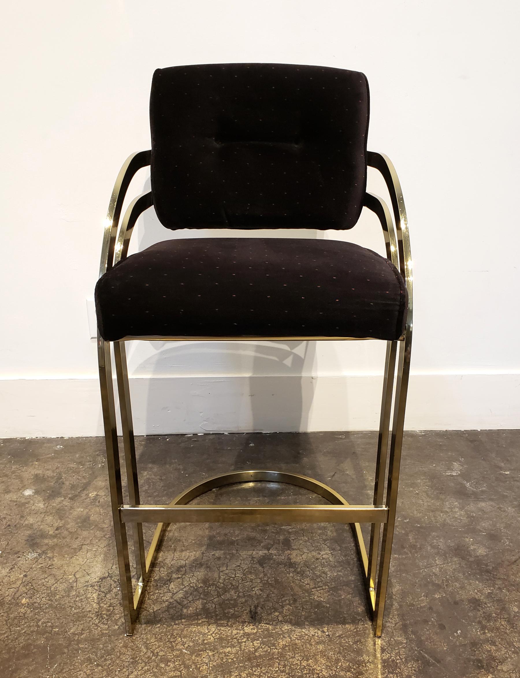 Late 20th Century Set of 3 Black and Gold Milo Baughman Chrome Stools