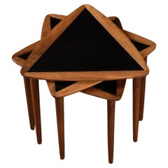Set of 3 Black and Walnut Arthur Umanoff Guitar Pick Triangular Nesting Tables