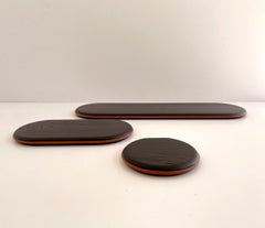 Set von 3 Regalen aus schwarzer Esche und orangefarbenem Leder aus Nussbaumholz von Mademoiselle Jo