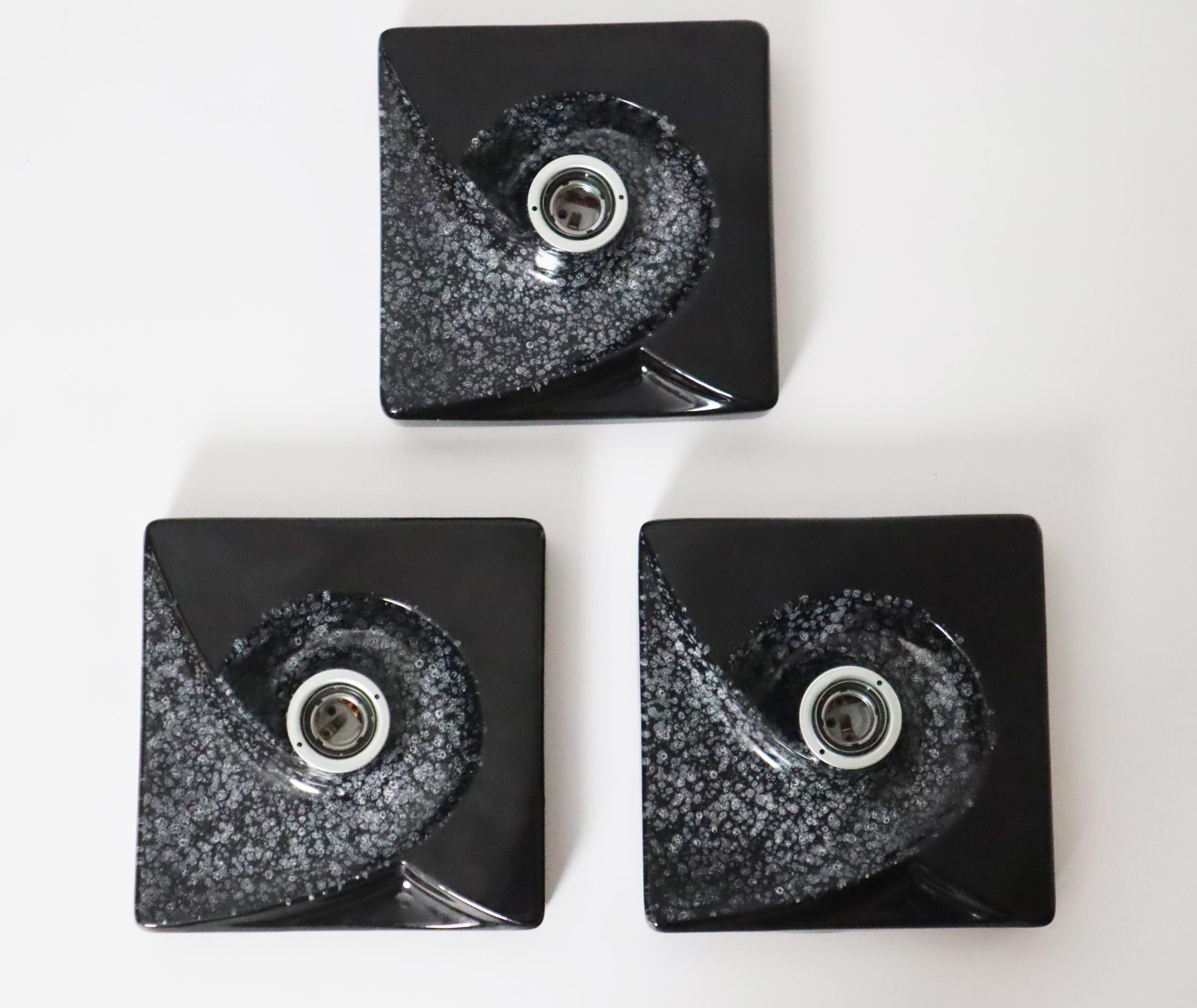 Ensemble de 3 lampes murales Galaxy Swirl en céramique noire par PAN Germany 1970 en vente 5