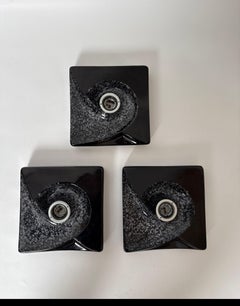 Set of 3 Black Galaxy Swirl Ceramic Wall Lights by PAN Germany 1970s