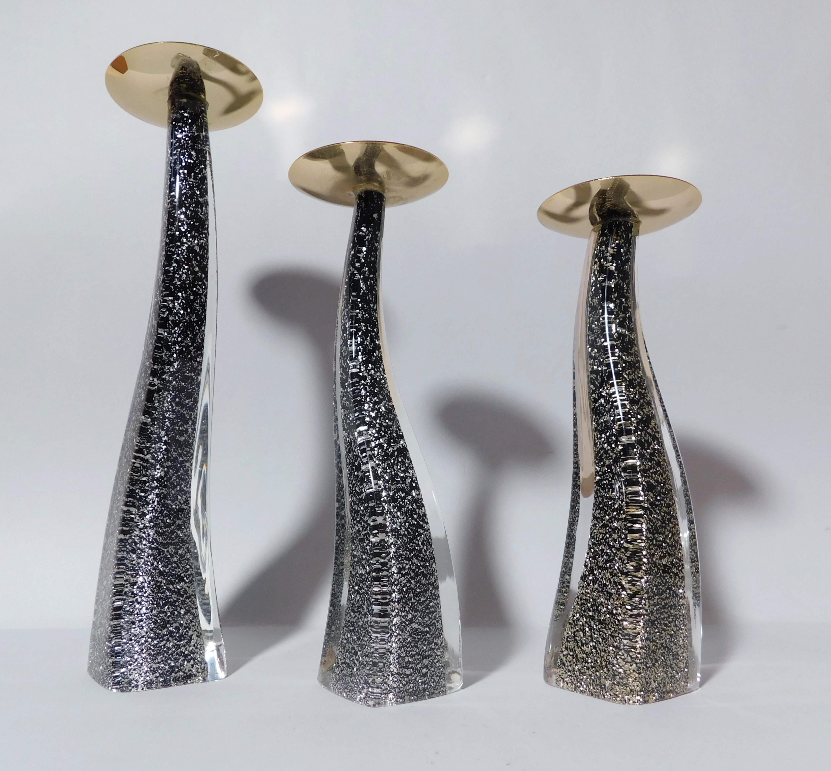 20th Century Set of 3 Black Murano Glass Candlesticks by Maurizio Toso For Sale