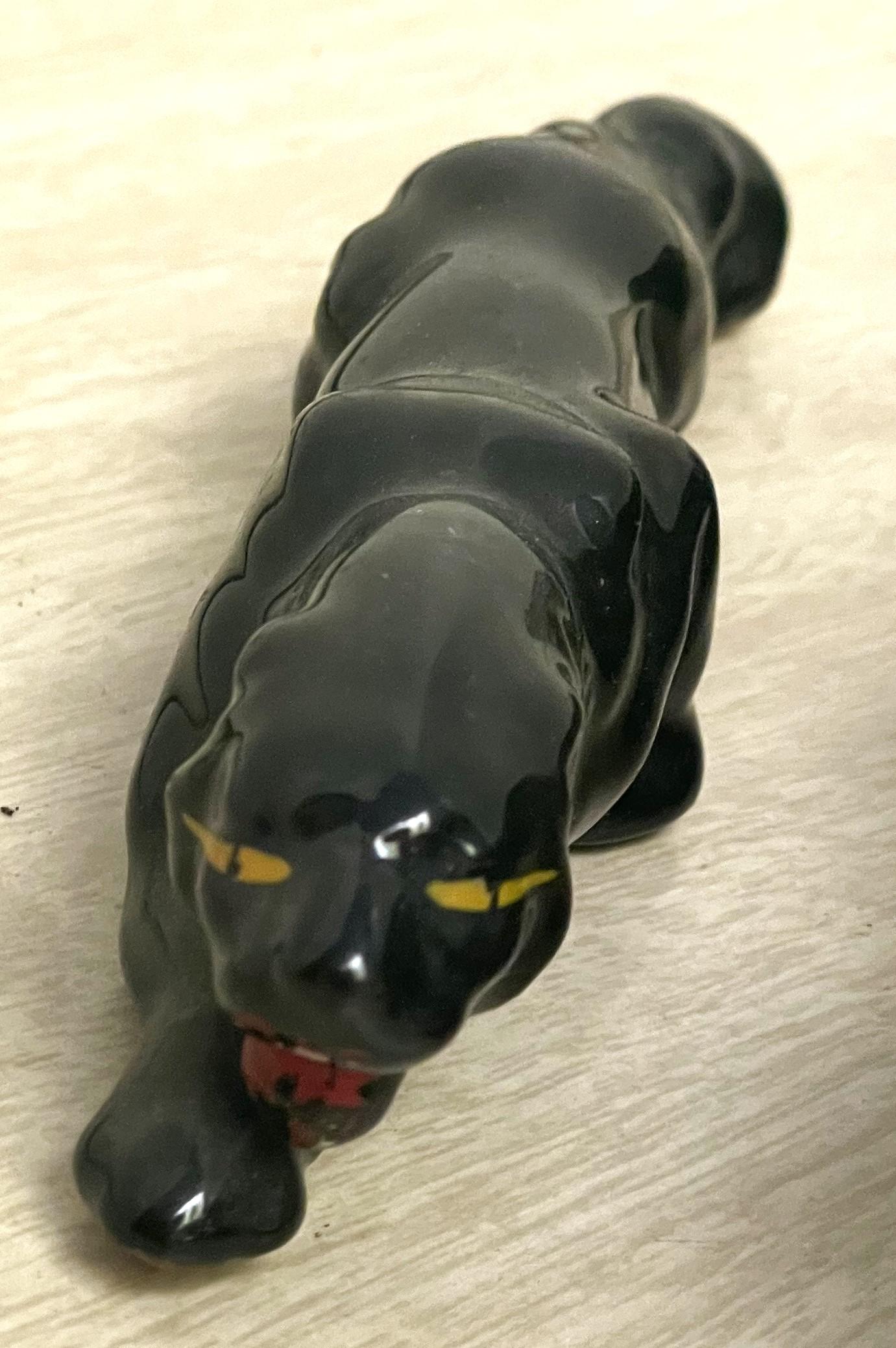 Mid-Century moderno Set di 3 figure di Pantera Nera in ceramica di metà secolo Scultura in vendita