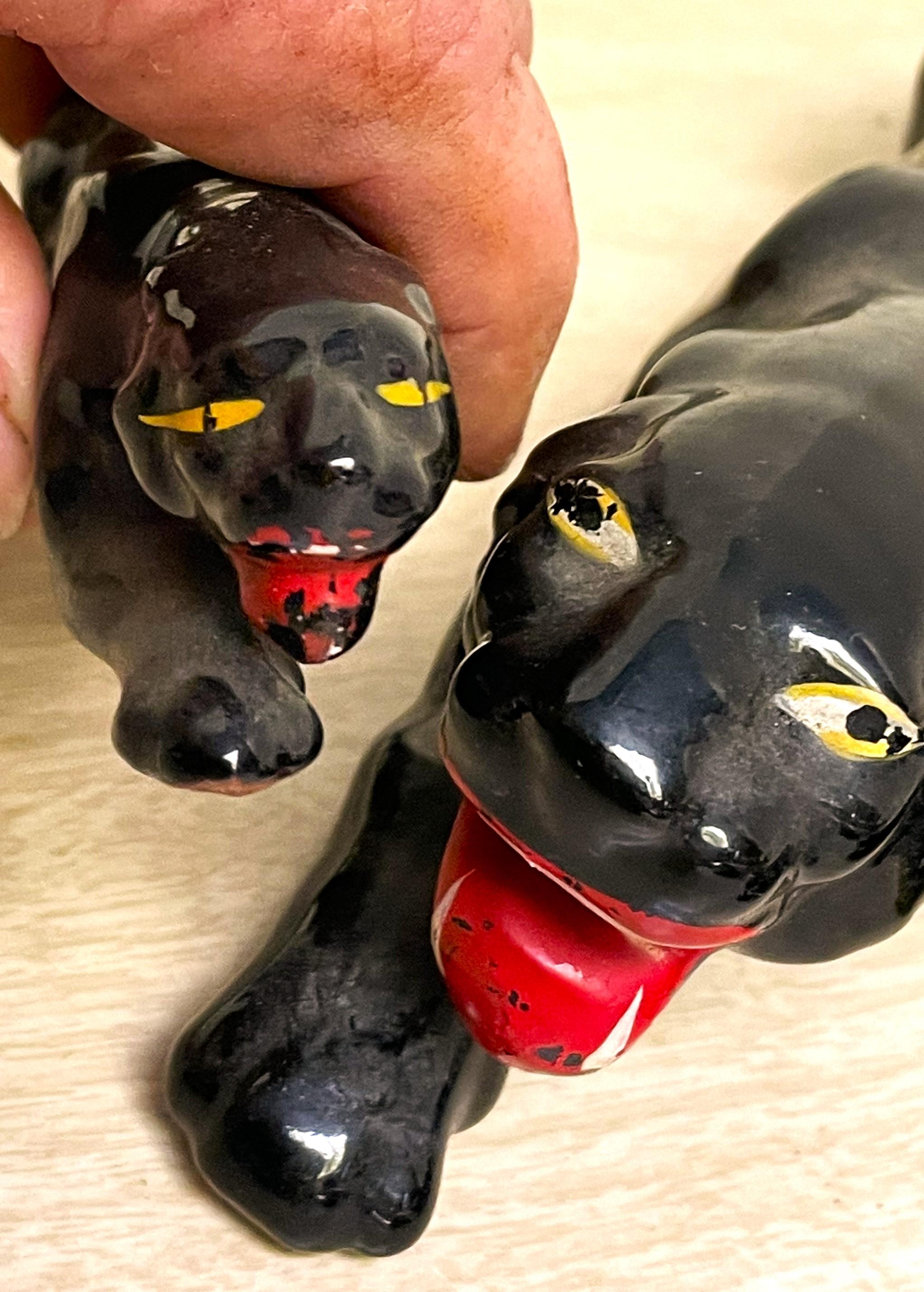 Set di 3 figure di Pantera Nera in ceramica di metà secolo Scultura In condizioni discrete in vendita a Clifton Forge, VA