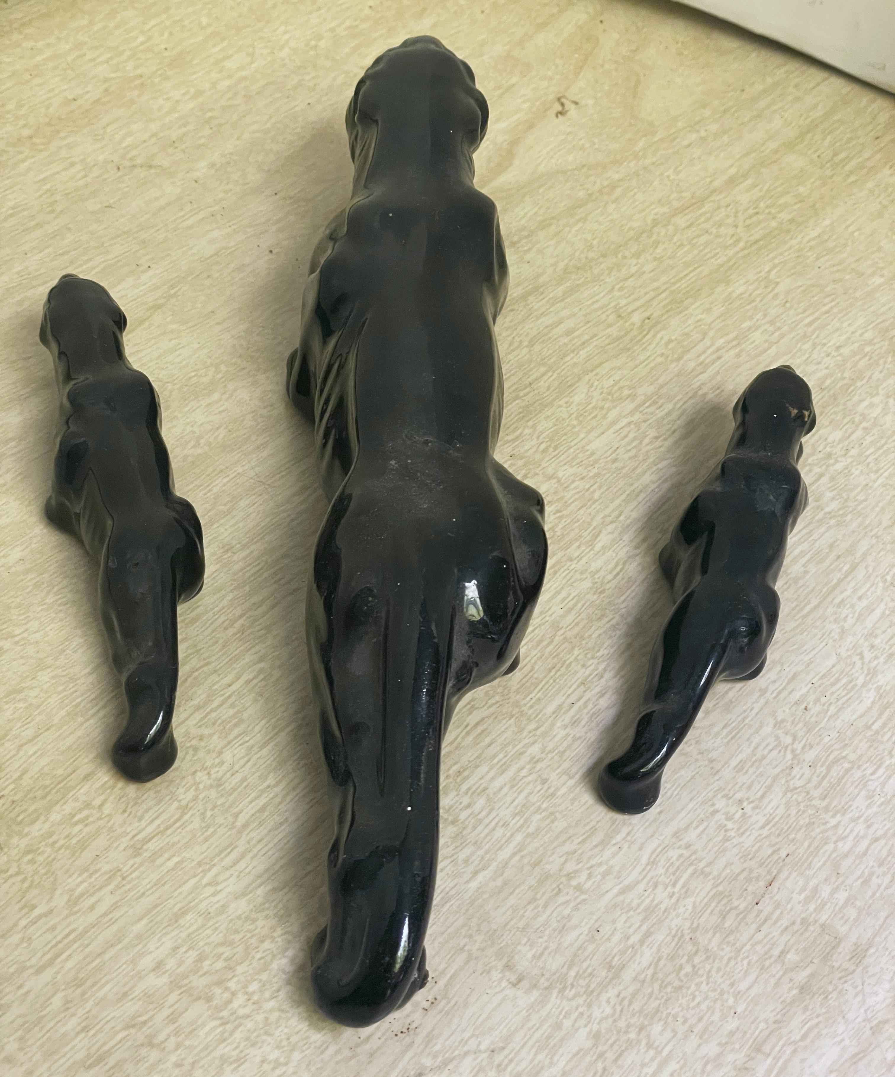 Ceramica Set di 3 figure di Pantera Nera in ceramica di metà secolo Scultura in vendita