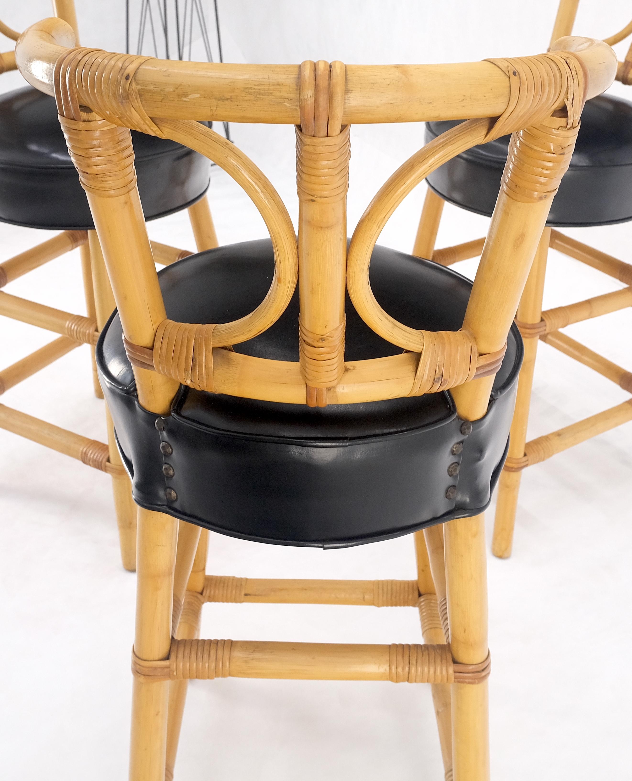 Laqué Lot de 3 tabourets de bar en bambou recouvert de vinyle noir Modernity MINT en vente