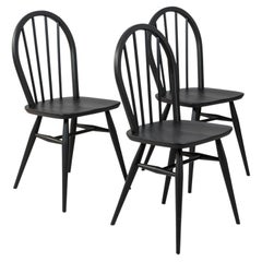 Vintage Set of 3 Black Windsor Chair by Lucian Ercolani for Ercol, circa 1960