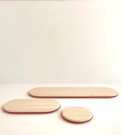 Set of 3 Bleached Ash and Orange Leather Waly Shelves by Mademoiselle Jo