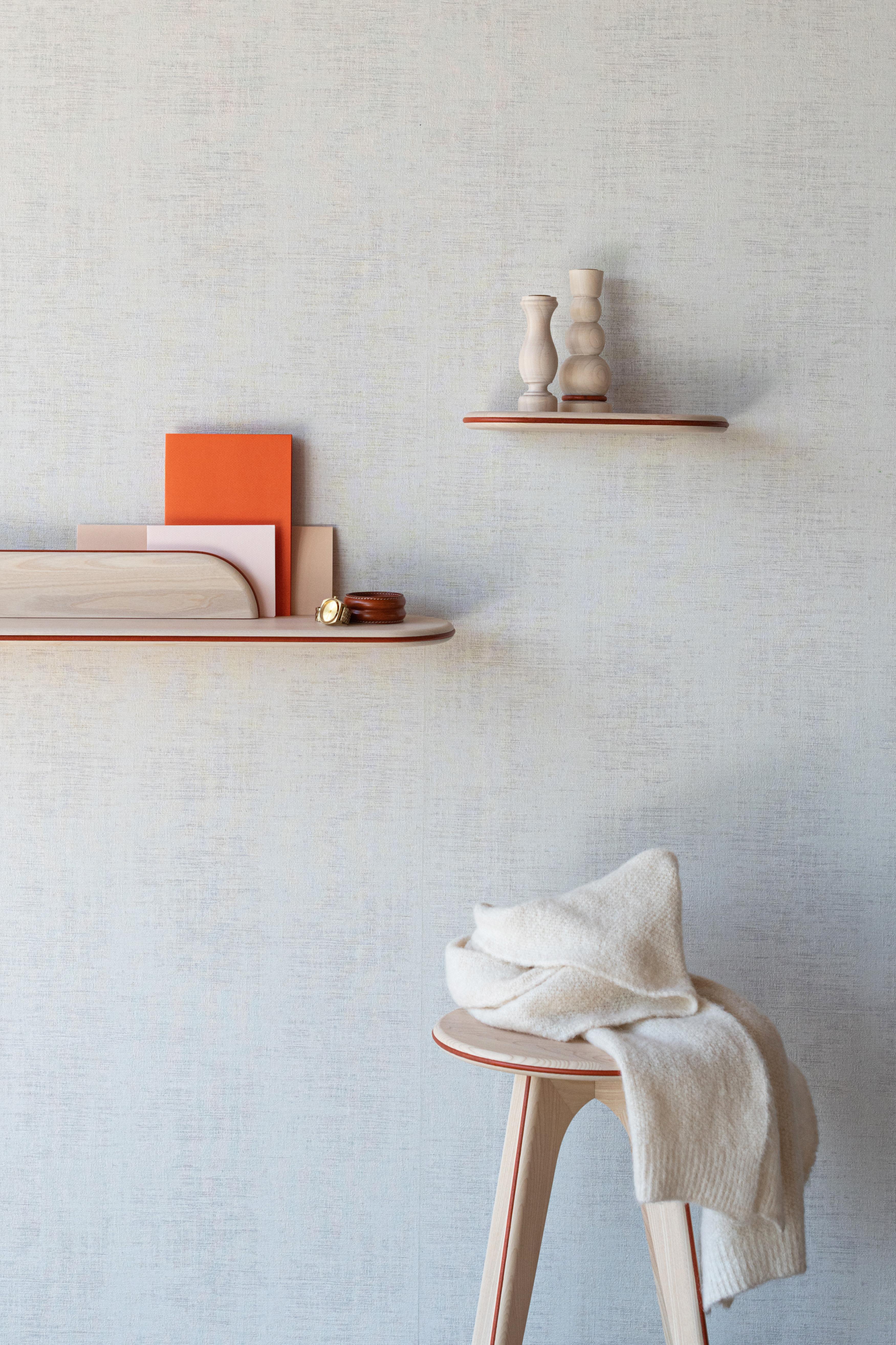 Set of 3 Bleached Ash and Orange Leather Waly Shelves by Mademoiselle Jo For Sale 1