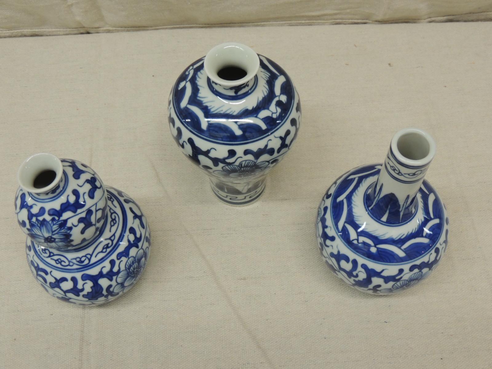 Chinese Export Set of '3' Blue and White Decorative Vases
