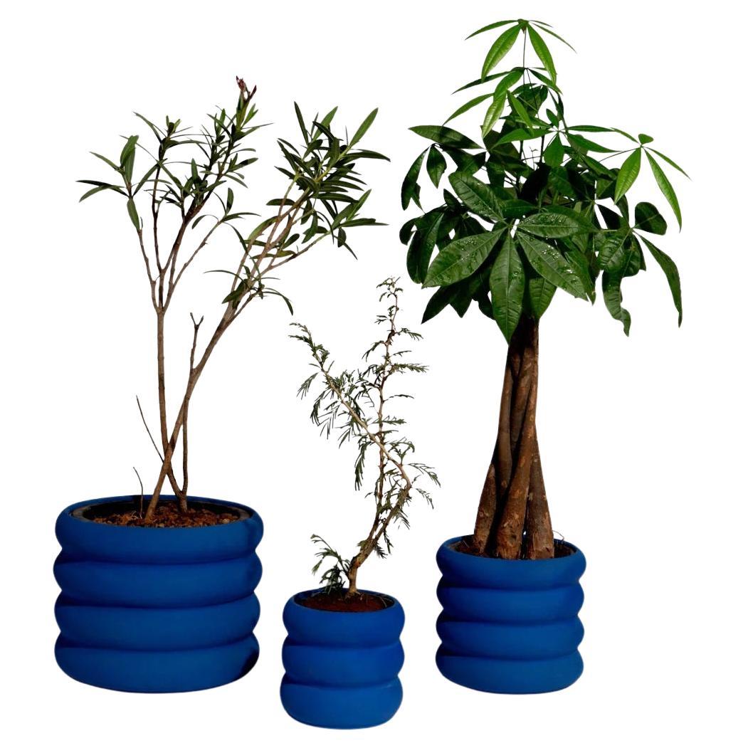 Set of 3 Blue Ceramic Planters by Hatsu