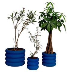 Set of 3 Blue Ceramic Planters by Hatsu