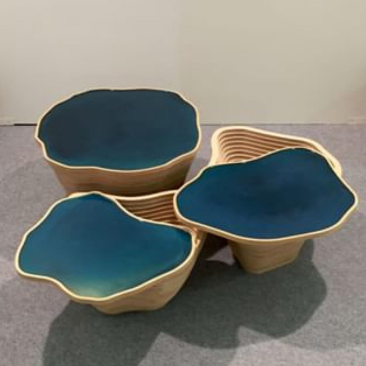 Set of 3 Blue Coffee Designer's Tables, France, 2018 8