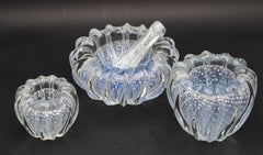 Set of 3 Blue Ercole Barovier "Bullicante" Murano Glass Vase for Barovier & Toso