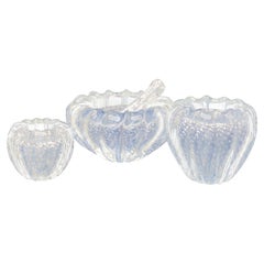 Set of 3 Blue Ercole Barovier "Bullicante" Murano Glass Vase for Barovier & Toso