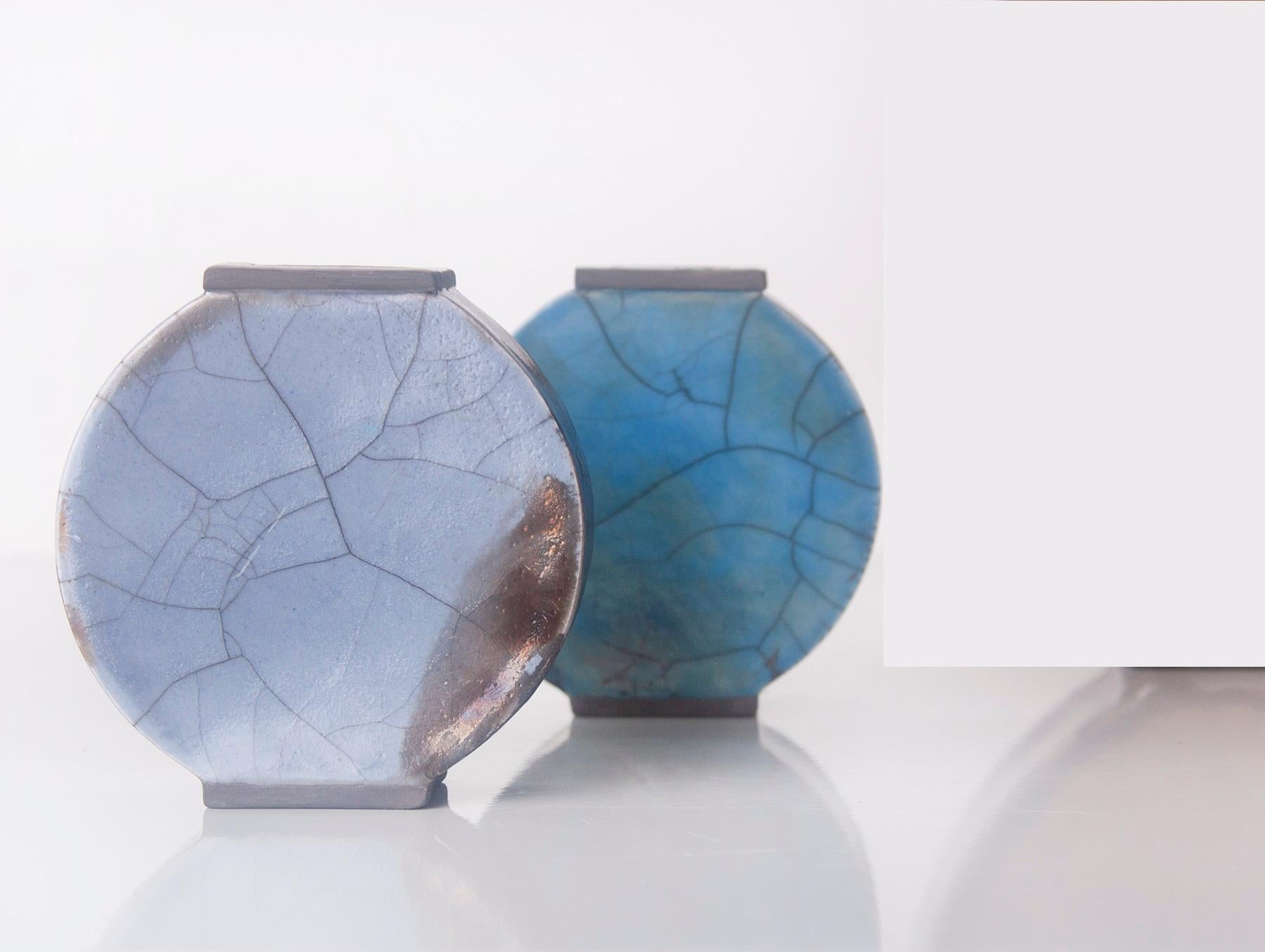 Glazed Set of 3 Blue Vases by Doa Ceramics For Sale