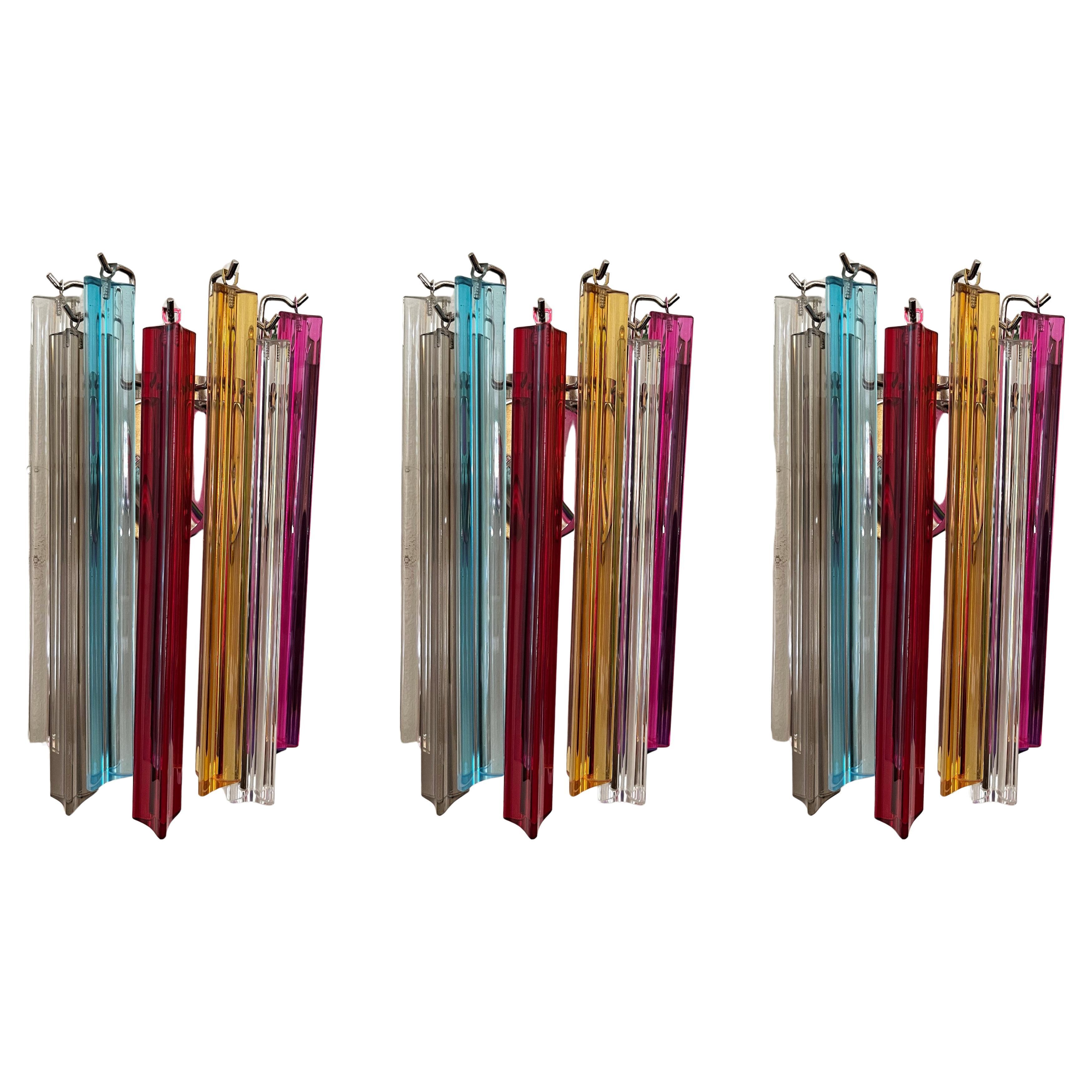 Set of 3 Bold Colorful Murano Wall Sconces