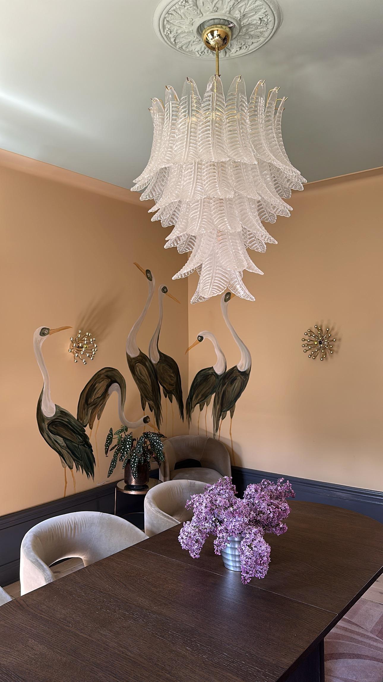 Ensemble de 3 grands lustres de Murano audacieux avec prismes en verre de cuir et structure en laiton en vente 7
