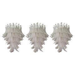 Set of 3 Bold Large Murano Chandeliers w FEATHER glass prisms & Brass Structure