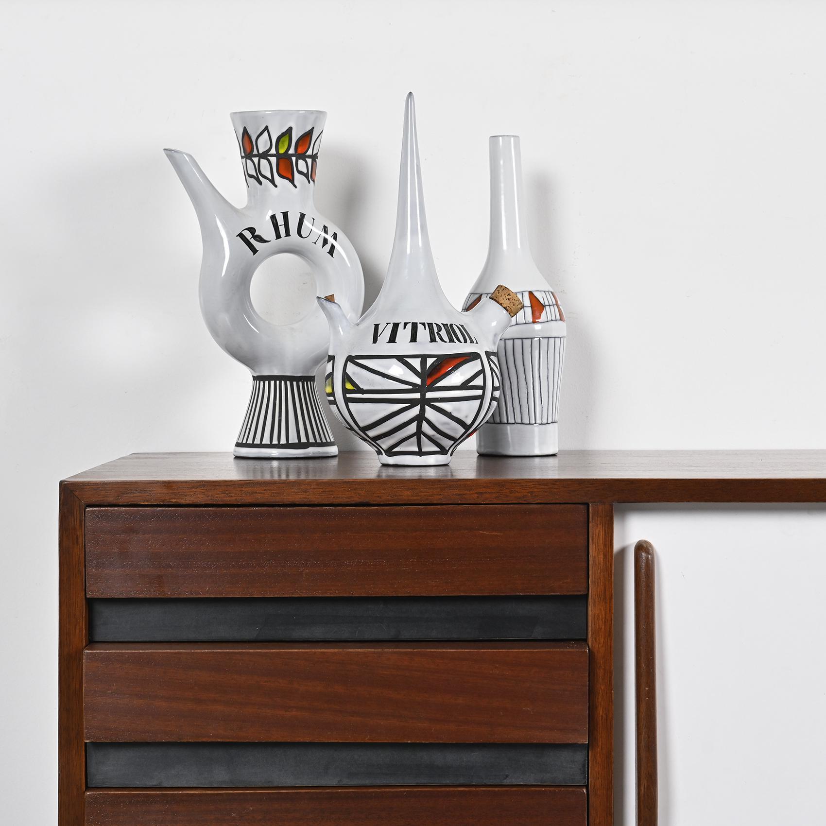 Ceramic Set of 3 Bottles by Roger Capron, France circa 1955 For Sale