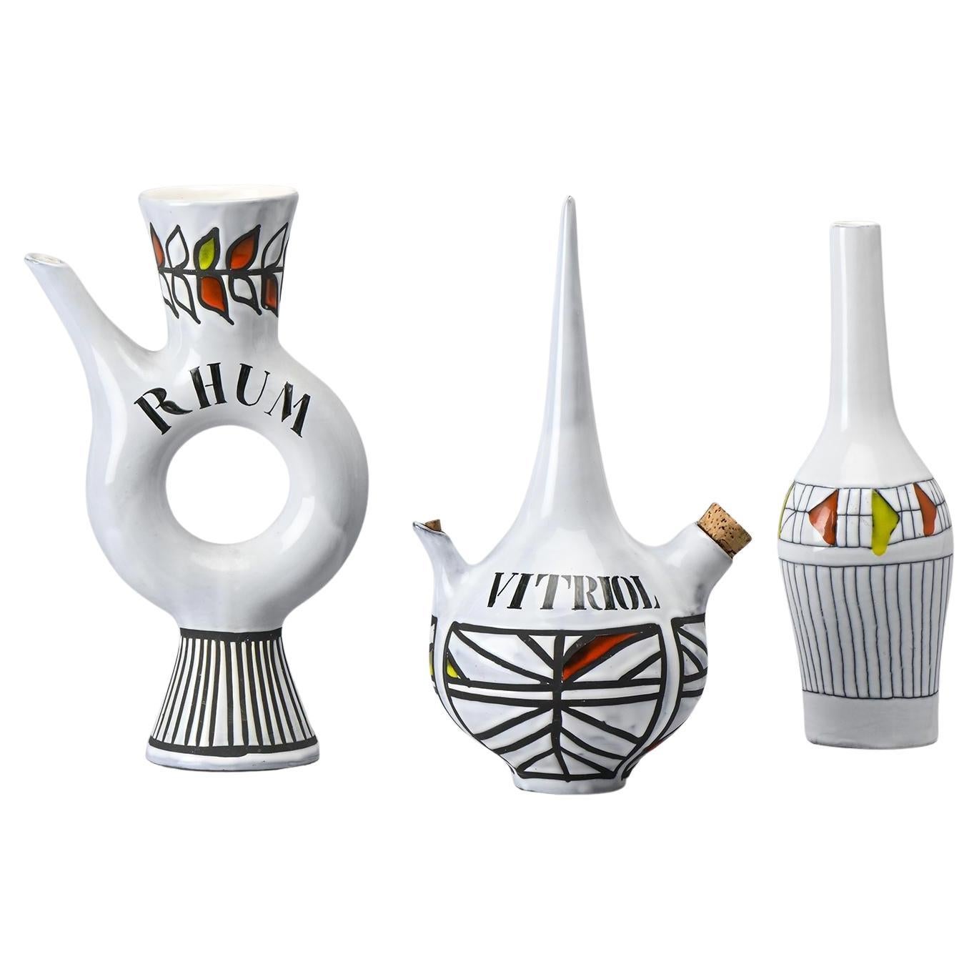 Juego de 3 botellas de Roger Capron, Francia, hacia 1955