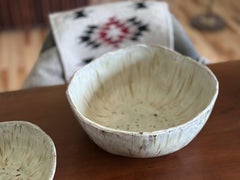 Juego de 3 cuencos (cerámica de la Colección Aspen Bark), Gres Esmalte brillante crema