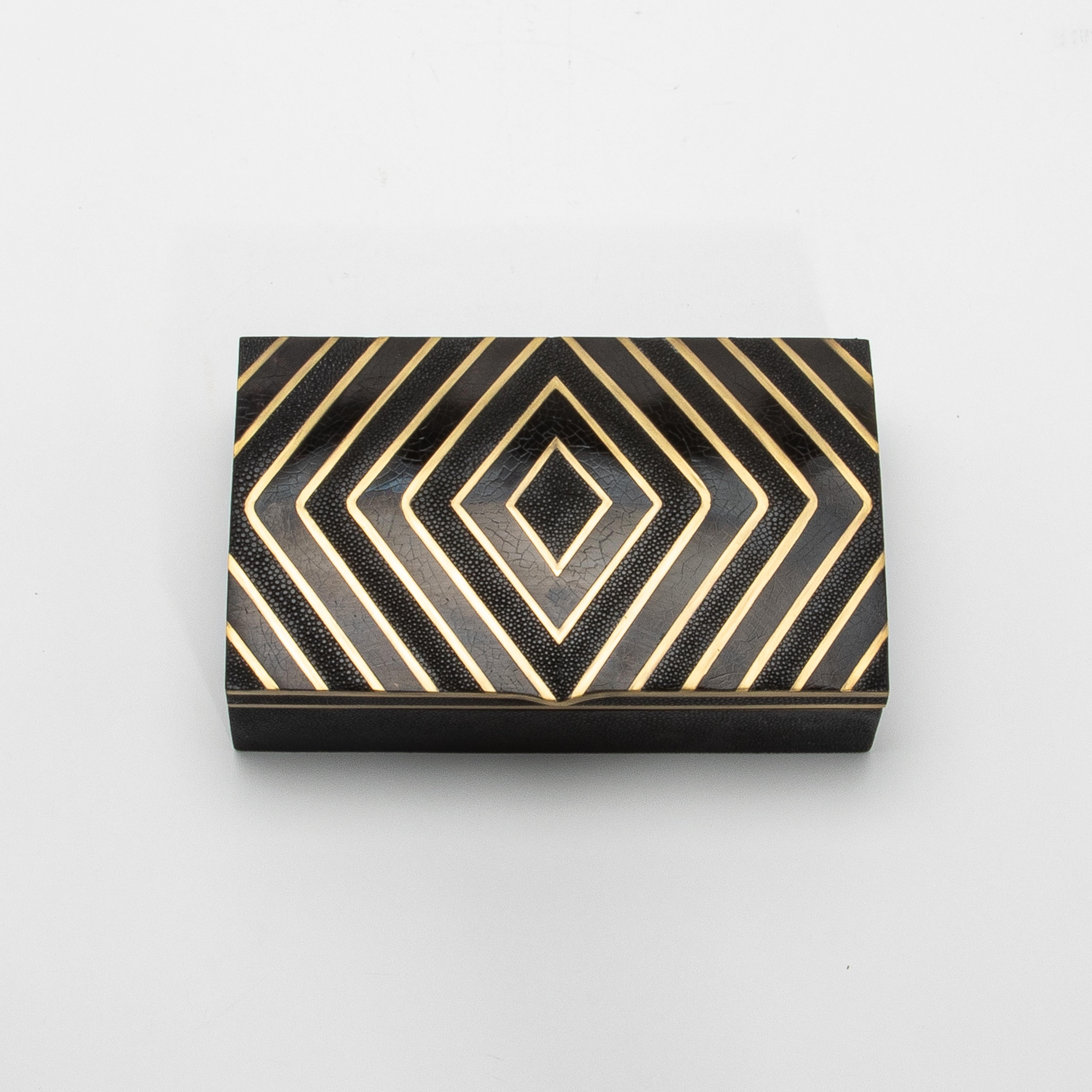 Set of 3 Boxes in Black Oak with Black Shell and Brass Details by R&Y Augousti For Sale 7