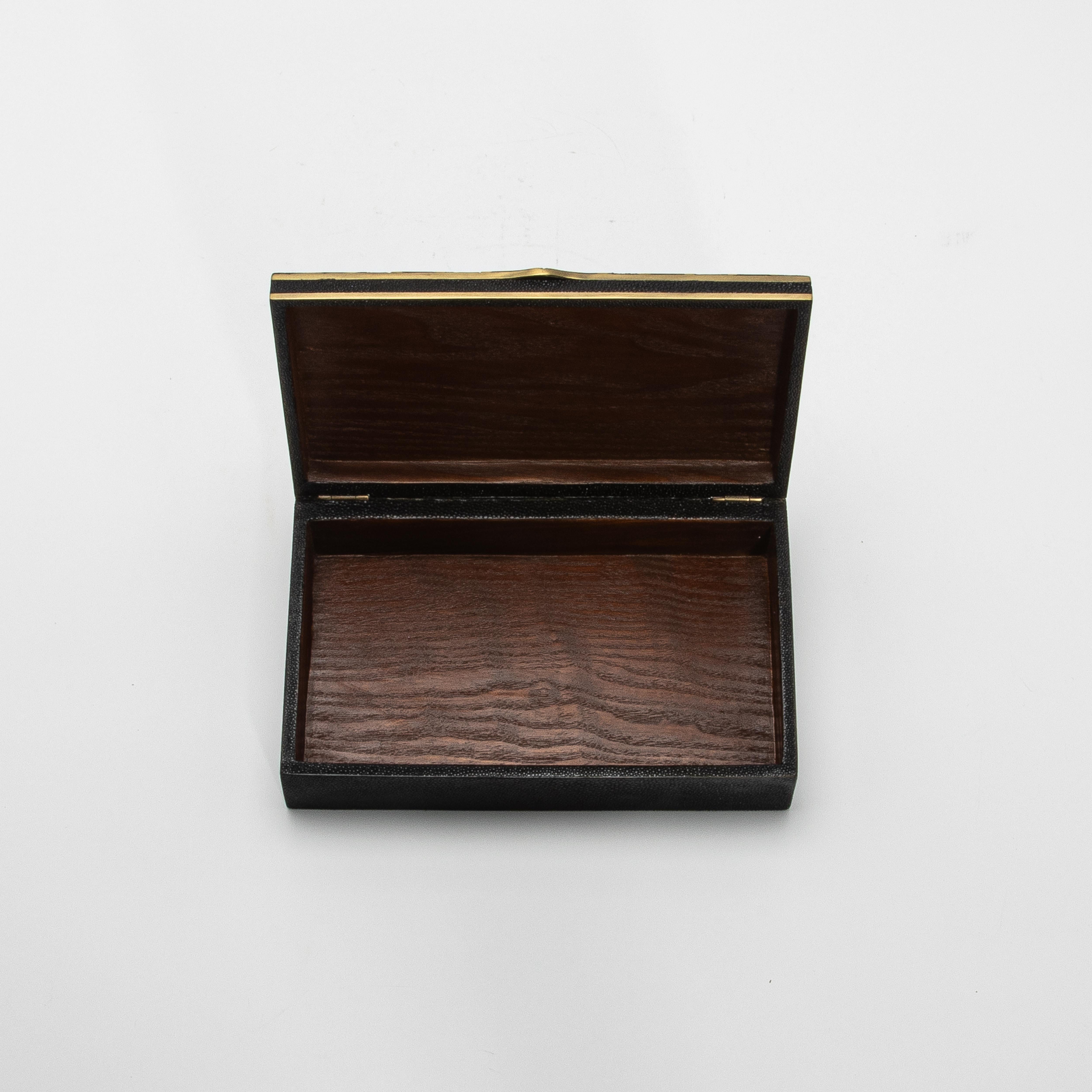 Set of 3 Boxes in Black Oak with Black Shell and Brass Details by R&Y Augousti For Sale 8