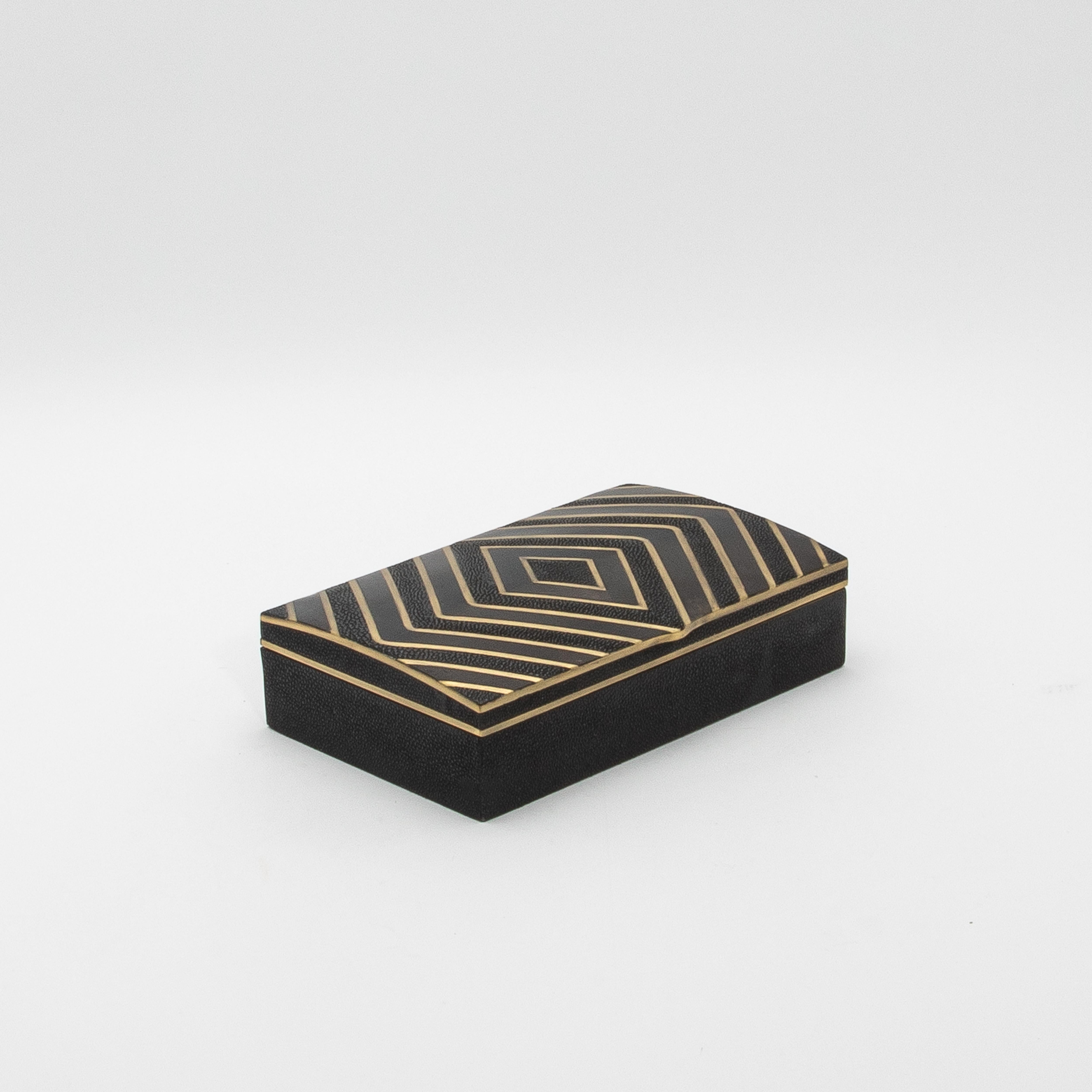 Art Deco Set of 3 Boxes in Black Oak with Black Shell and Brass Details by R&Y Augousti For Sale