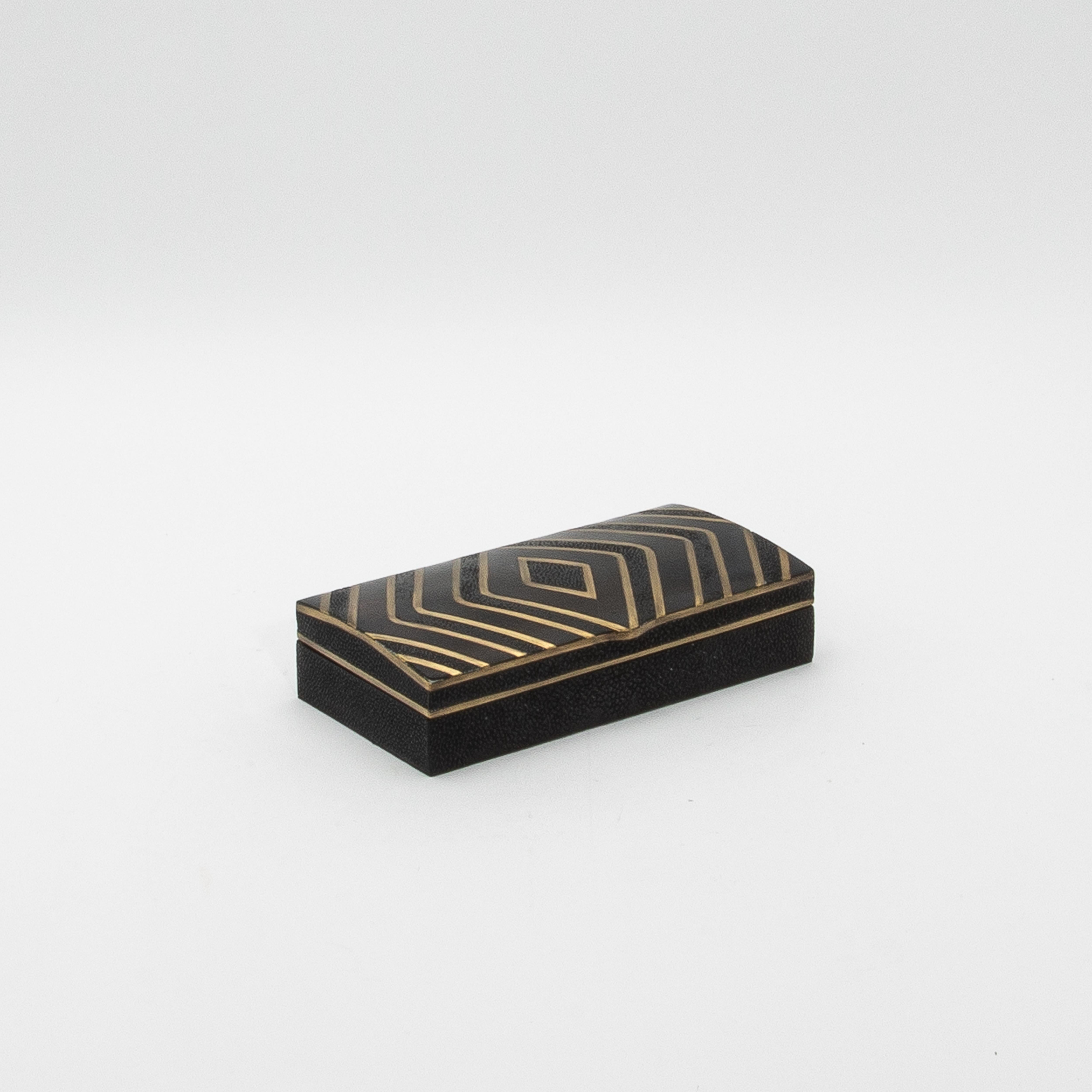 Contemporary Set of 3 Boxes in Black Oak with Black Shell and Brass Details by R&Y Augousti For Sale