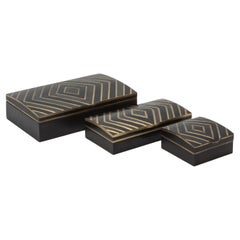 Set of 3 Boxes in Black Oak with Brass Details by R&Y Augousti