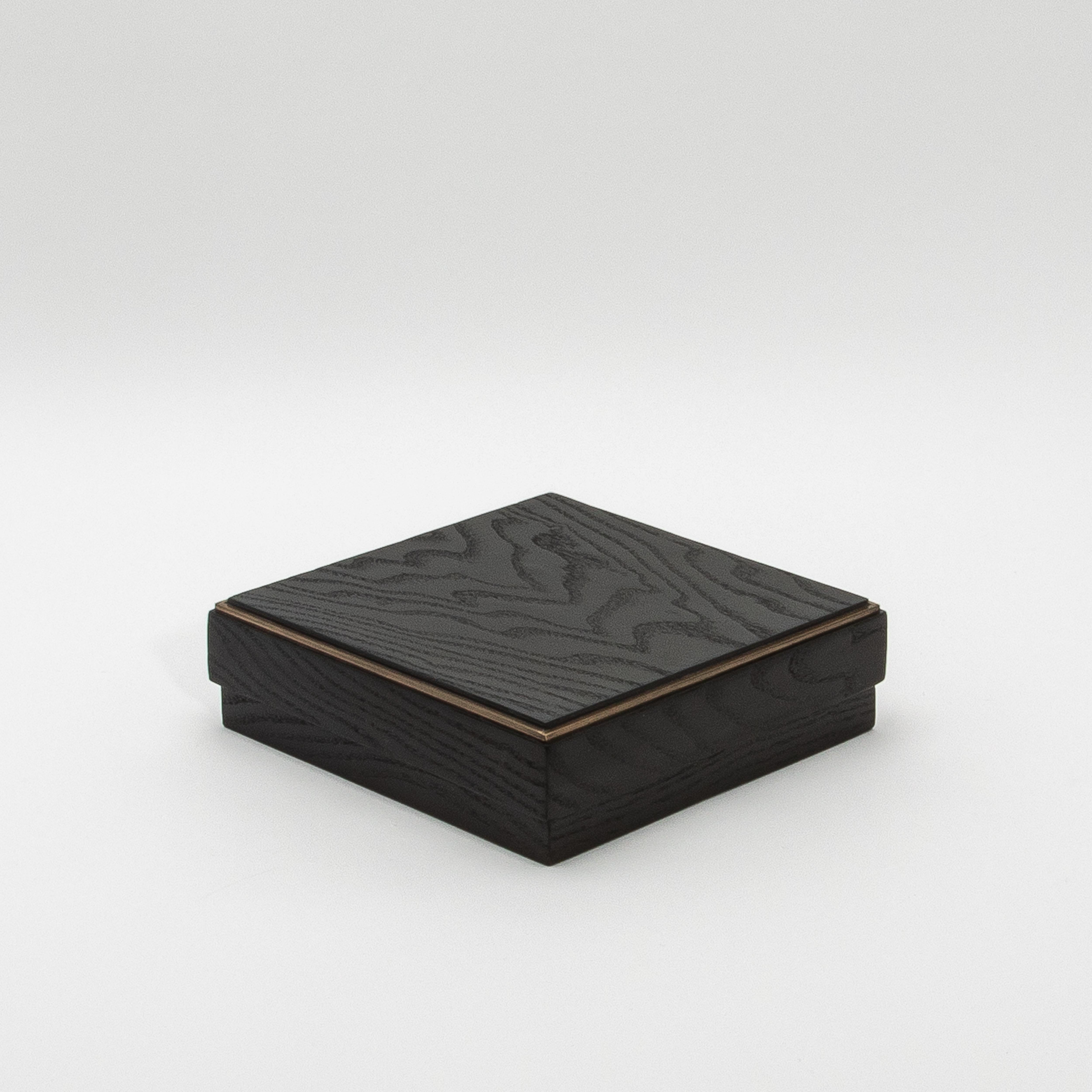 Hand-Crafted Set of 3 Boxes in Black Oak with Brass Frame by R&Y Augousti For Sale