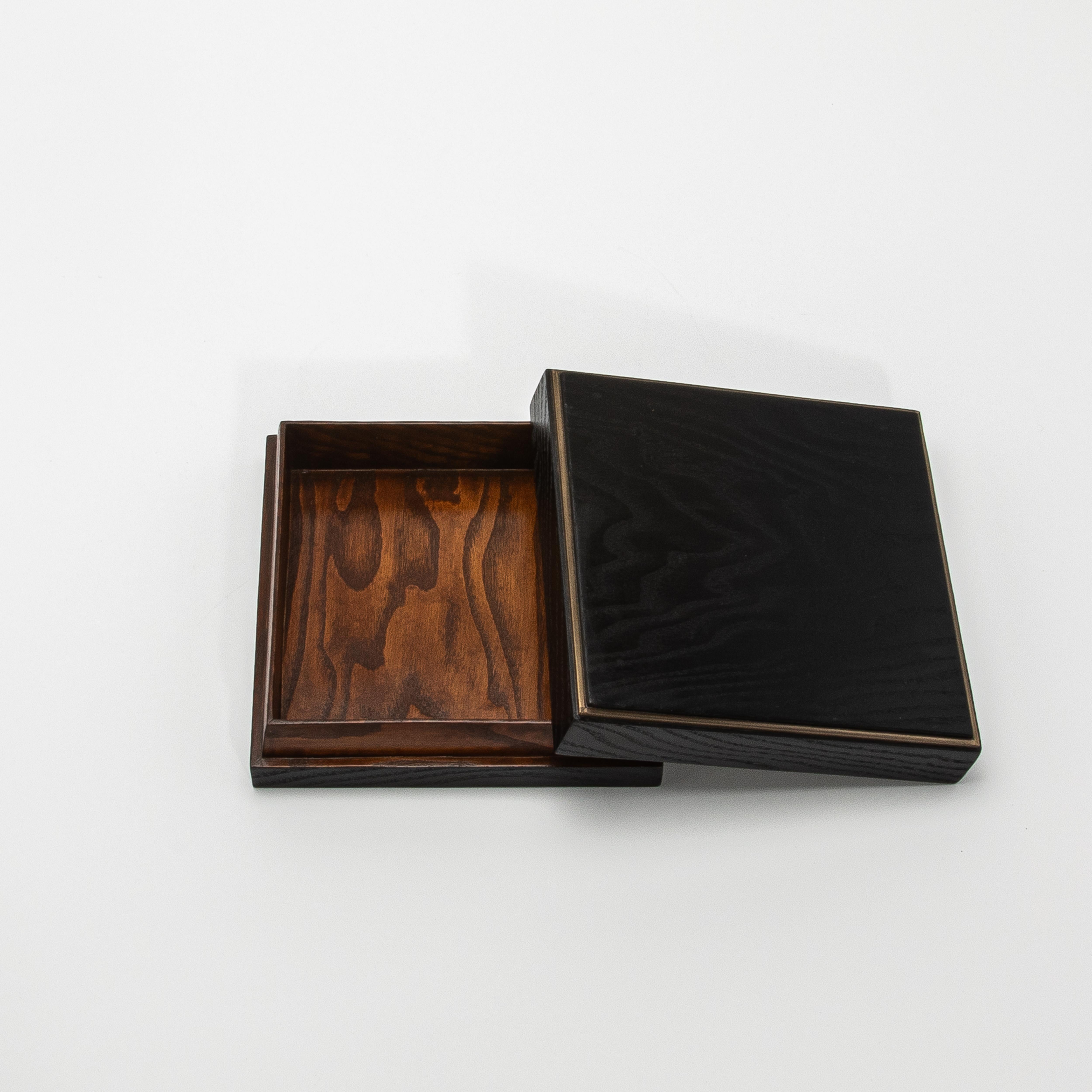 Set of 3 Boxes in Black Oak with Brass Frame by R&Y Augousti For Sale 1