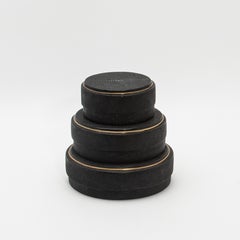 Set of 3 Boxes in Black Shagreen with Brass Frame by R&Y Augousti
