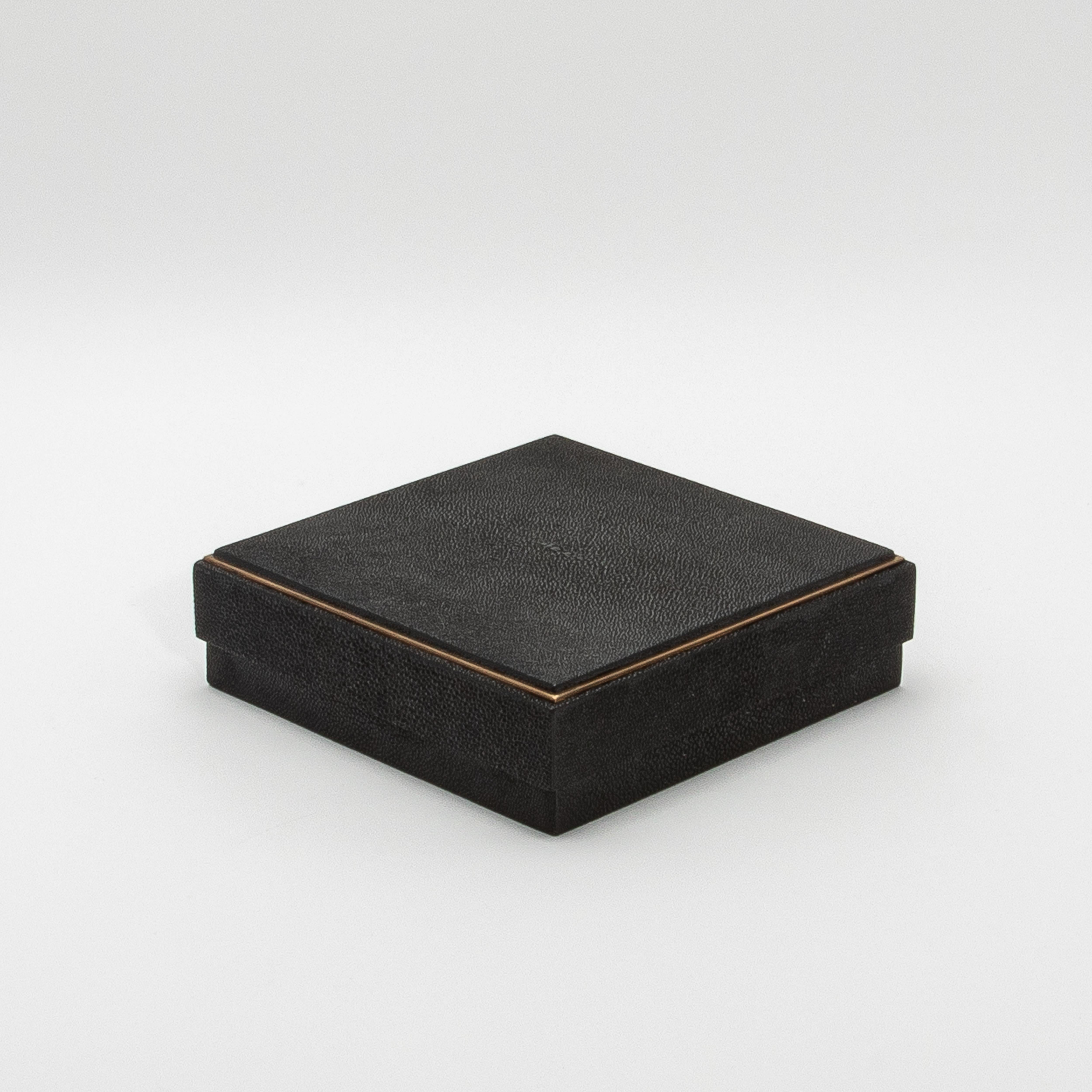 Hand-Crafted Set of 3 Boxes in Black Shagreen with Brass Frame by R&Y Augousti For Sale