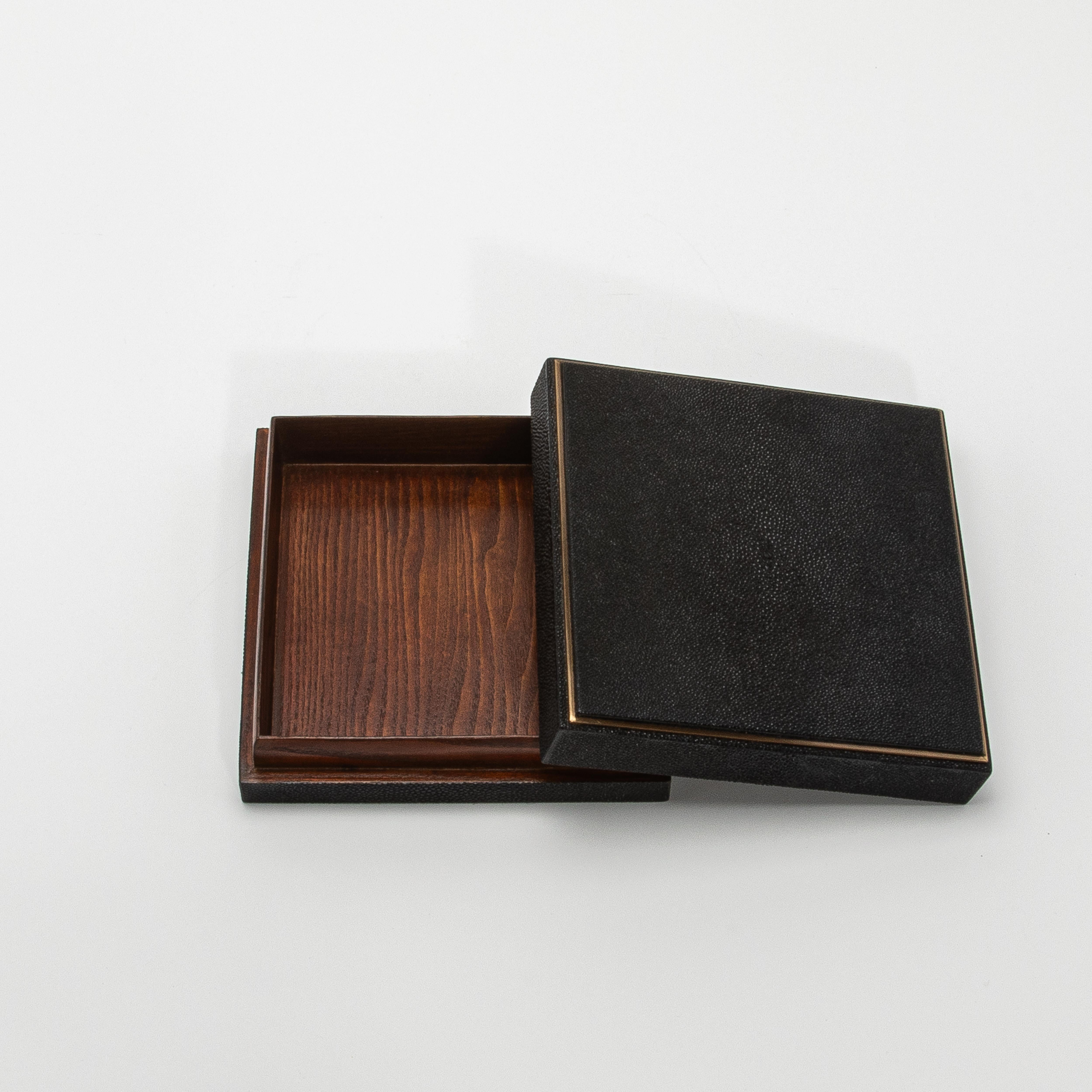Set of 3 Boxes in Black Shagreen with Brass Frame by R&Y Augousti For Sale 1