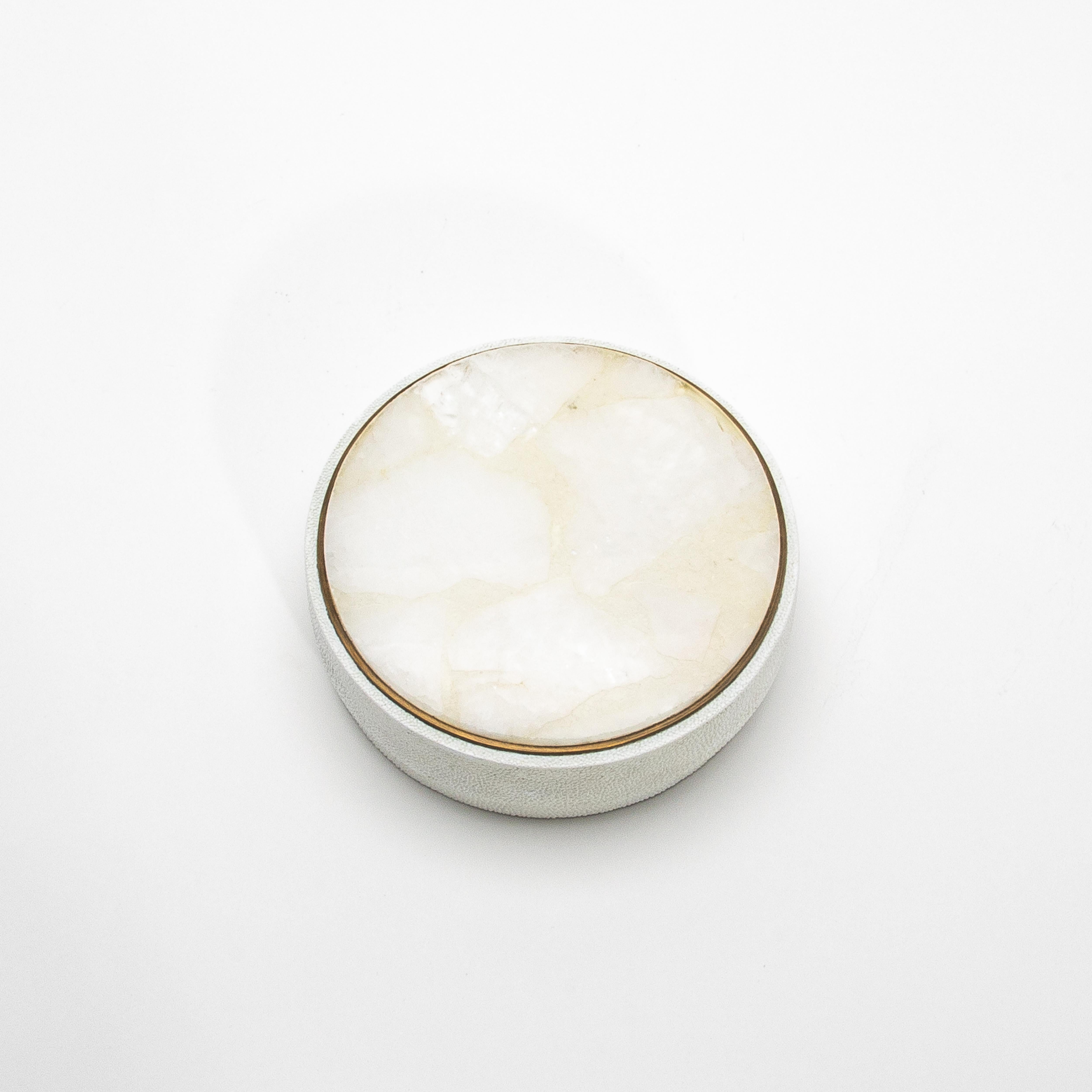Philippine Set of 3 Boxes in Shagreen and White Quartz with Brass Frame by R&Y Augousti For Sale