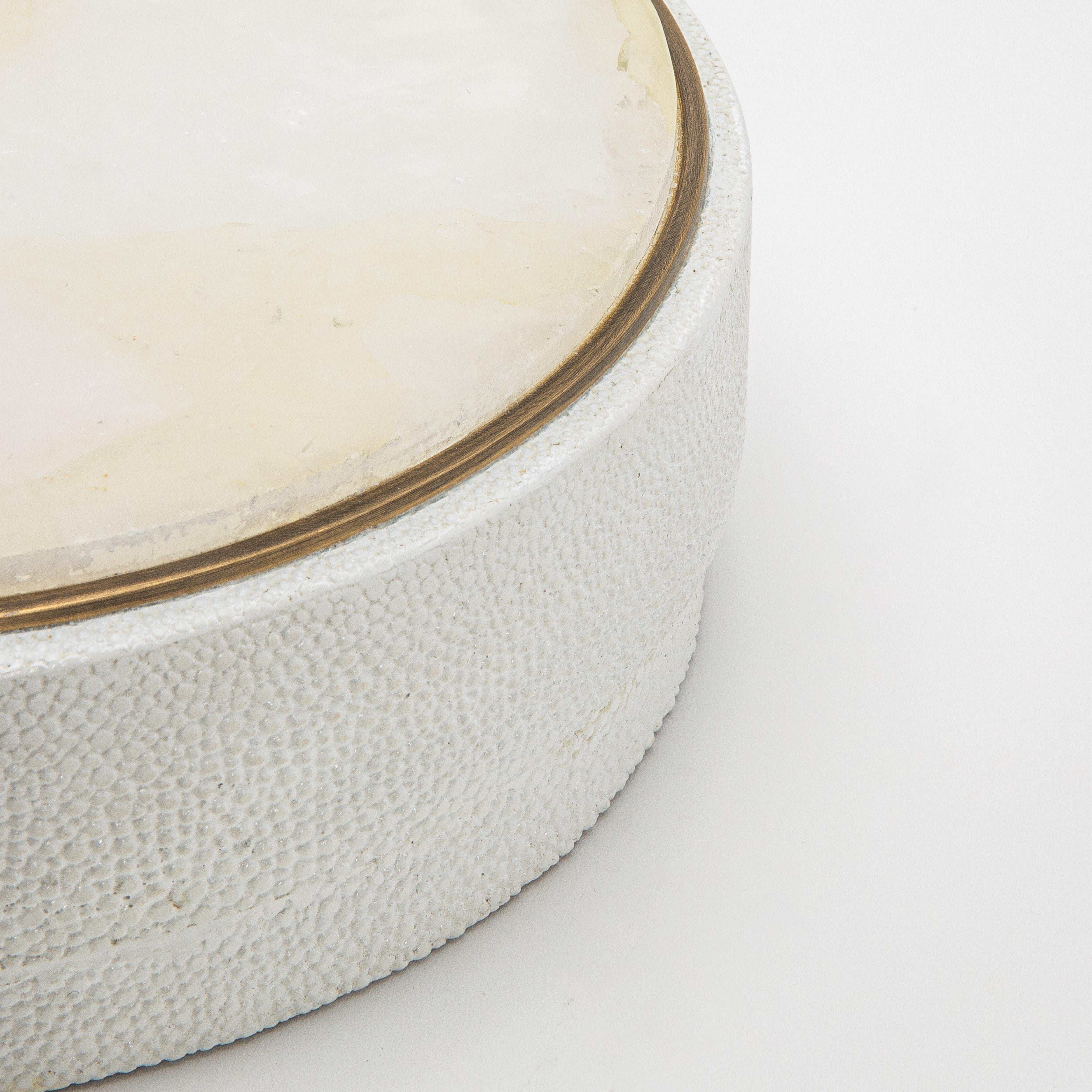 Set of 3 Boxes in Shagreen and White Quartz with Brass Frame by R&Y Augousti In New Condition For Sale In West Hollywood, CA
