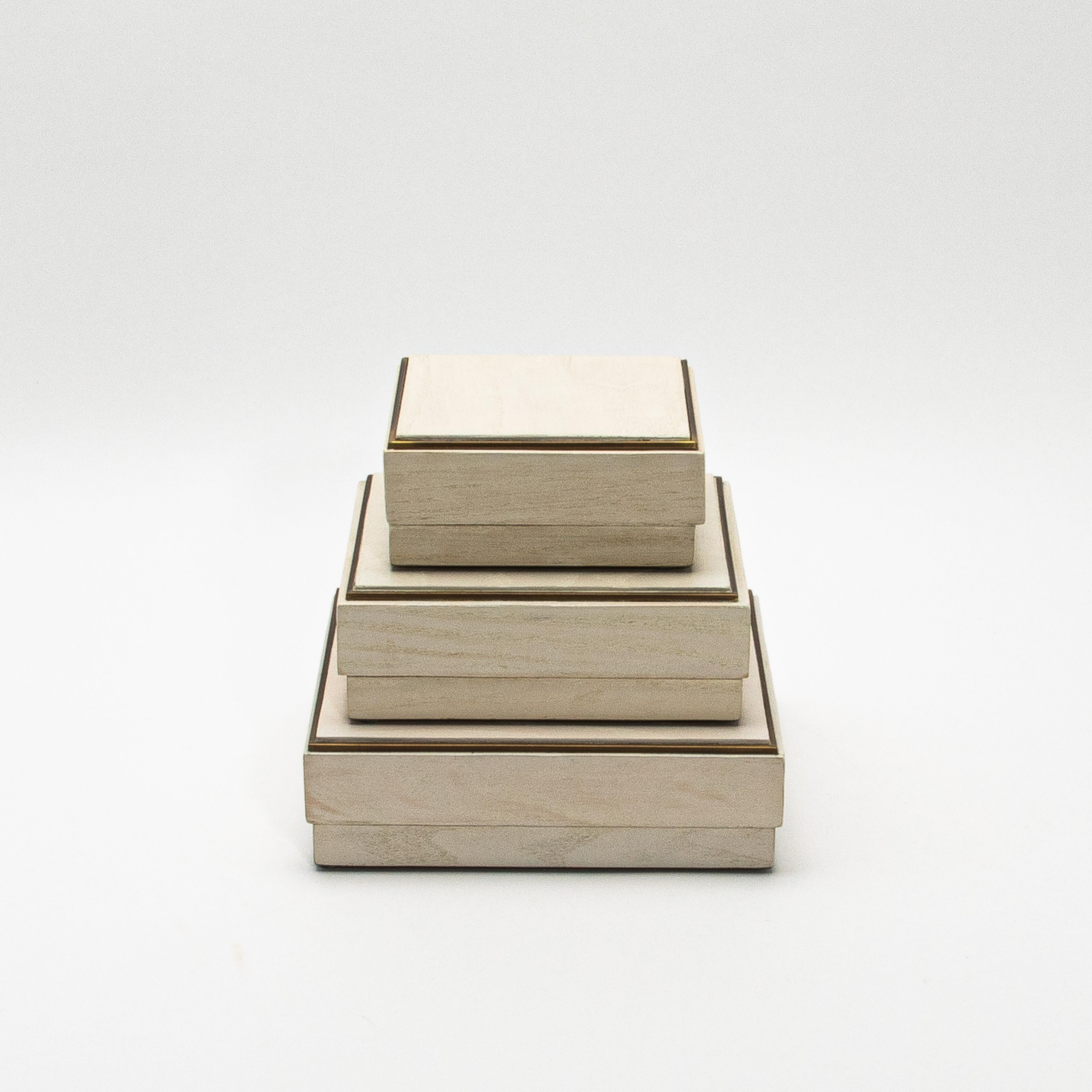 Art Deco Set of 3 Boxes in White Oak with Brass Frame by R&Y Augousti For Sale