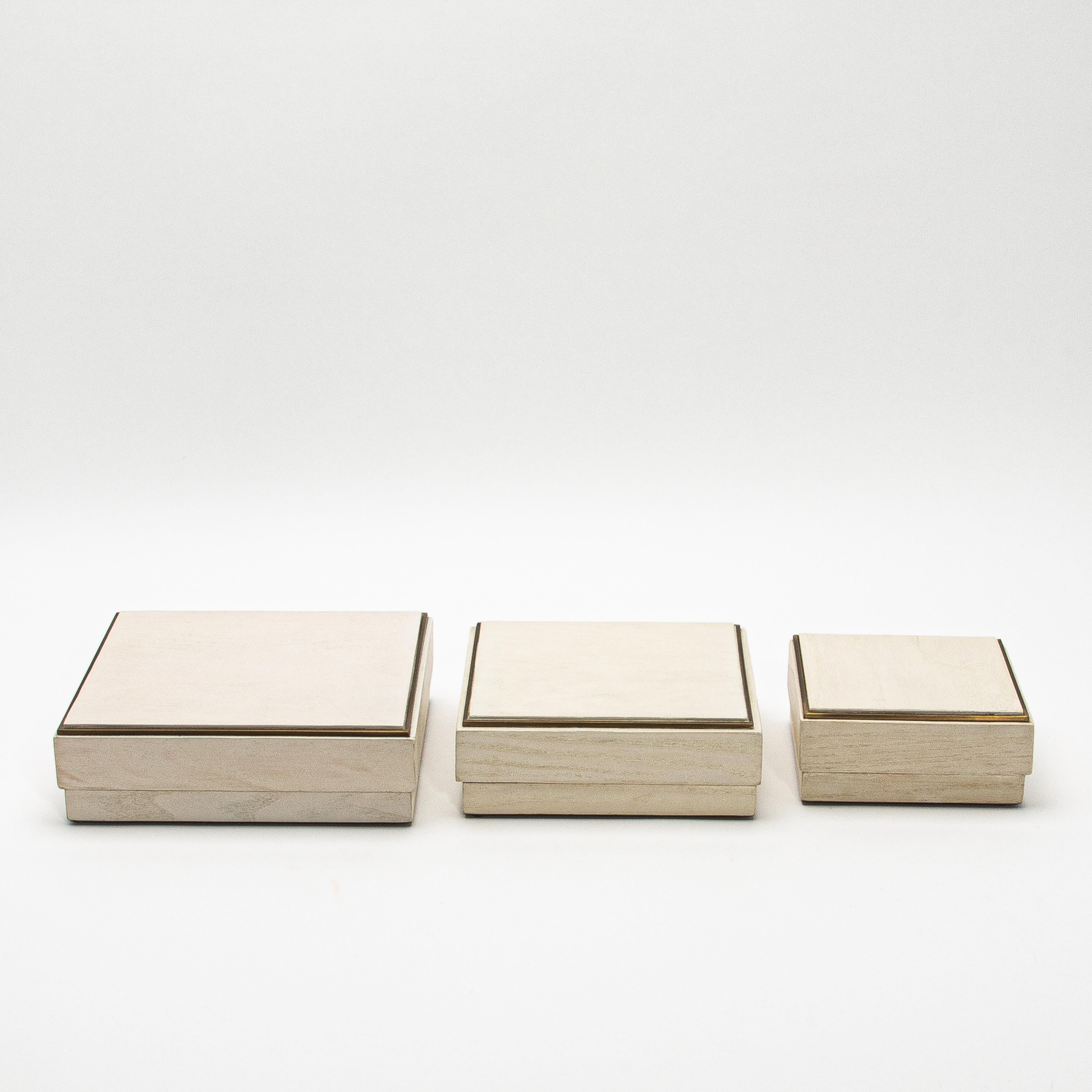 Philippine Set of 3 Boxes in White Oak with Brass Frame by R&Y Augousti For Sale