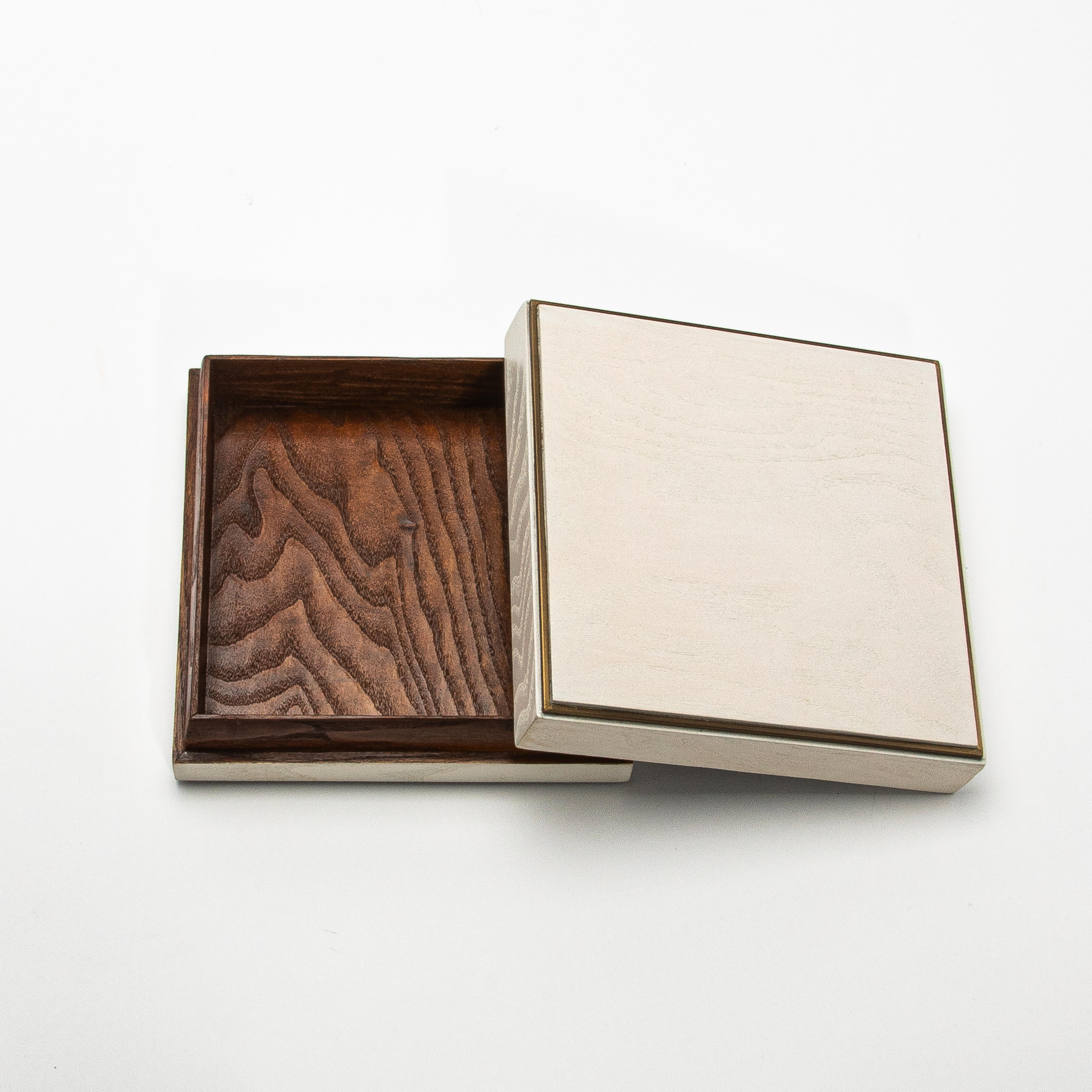 Set of 3 Boxes in White Oak with Brass Frame by R&Y Augousti For Sale 1